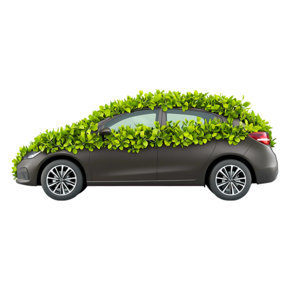 Eco-Friendly Car Decorated with Vibrant Green Foliage and Leaves png
