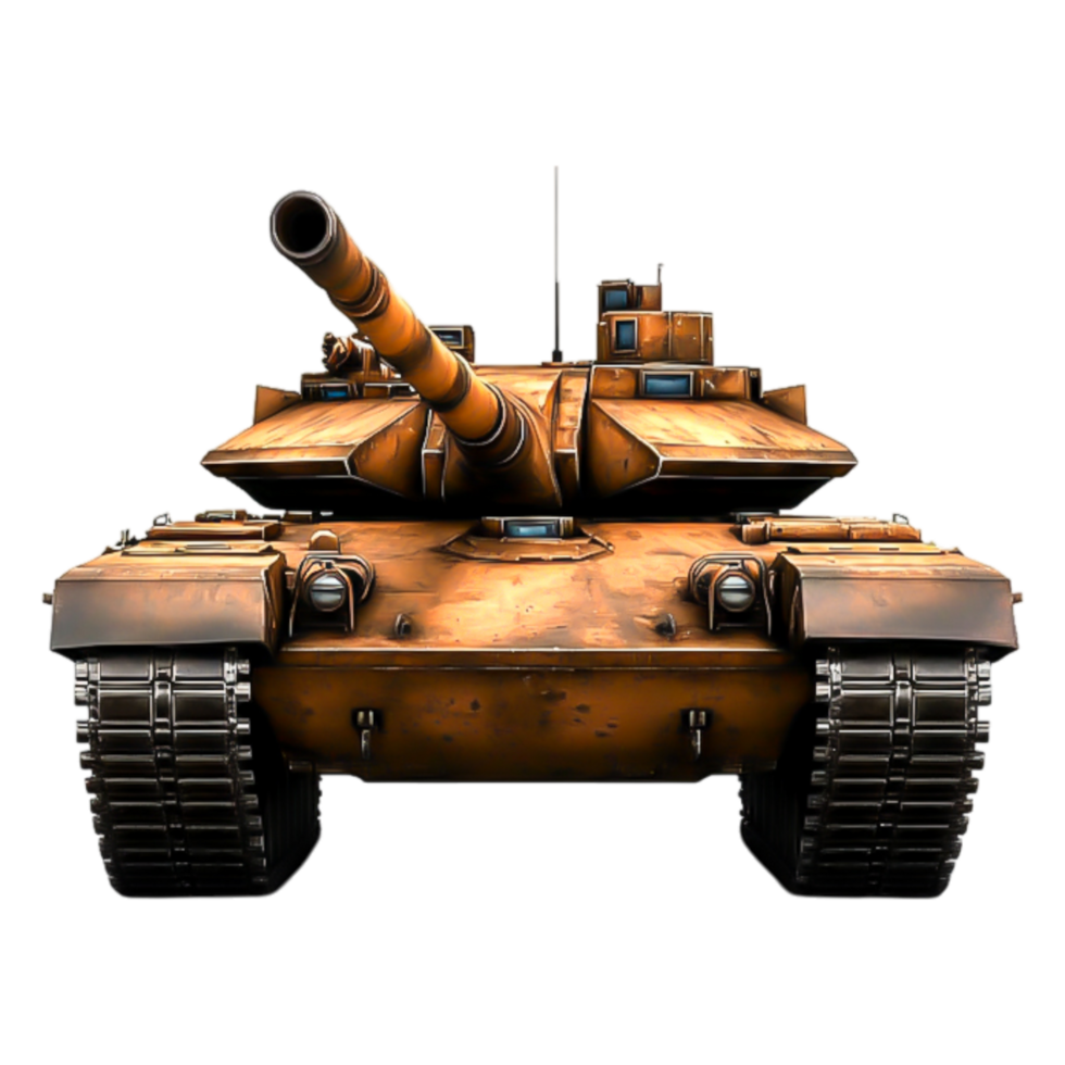Front view of a detailed military tank with weathered texture png