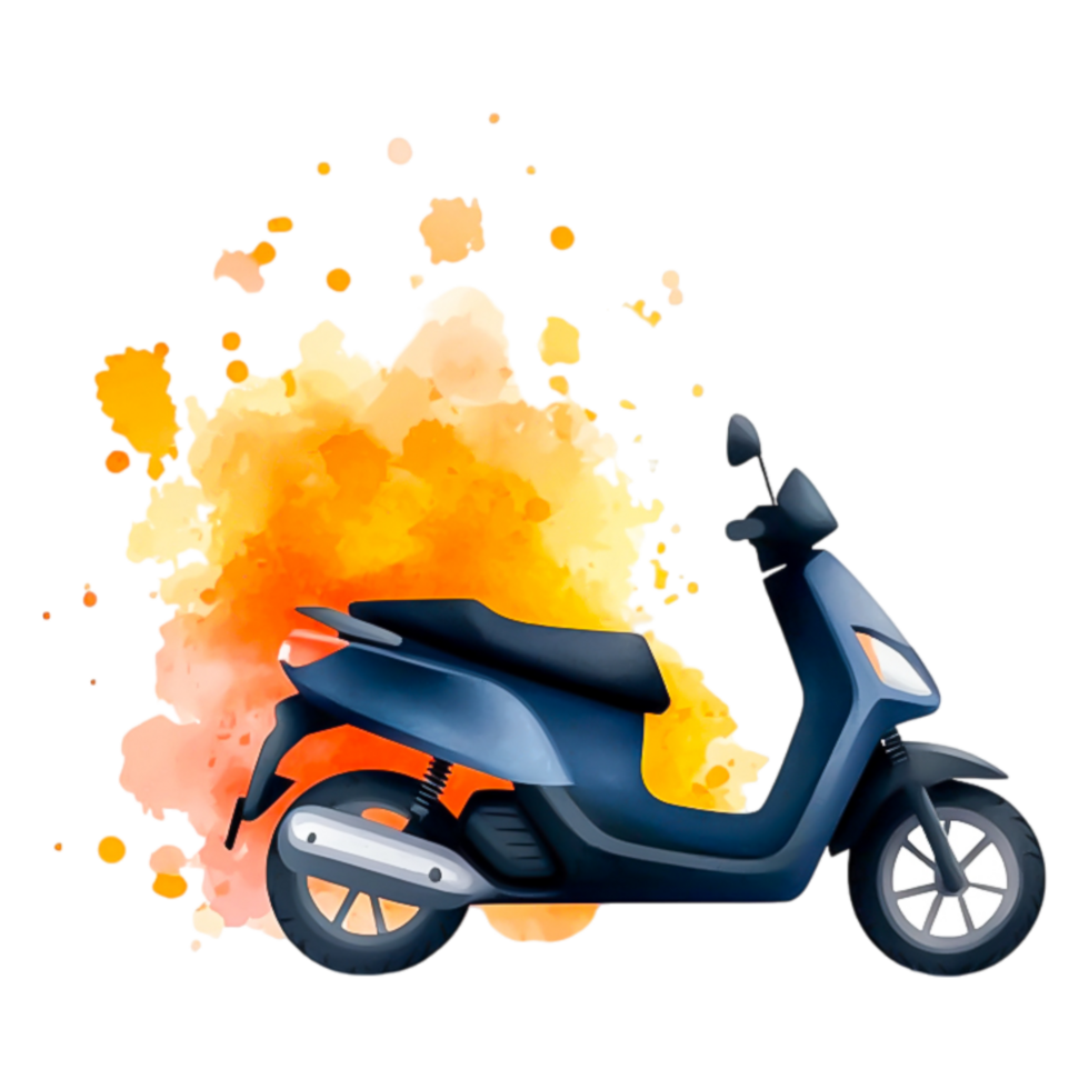 Blue Scooter with Colorful Abstract Splash Background Design png
