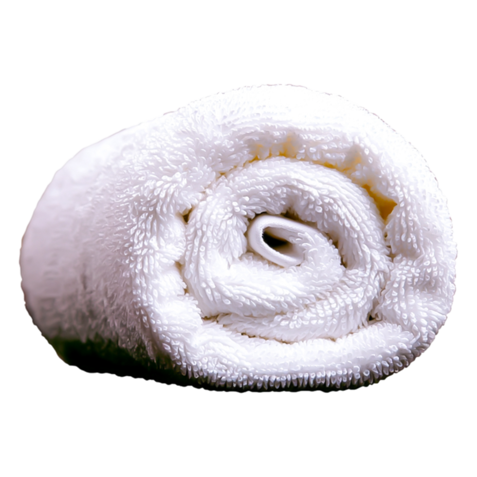 Soft White Towel Rolled Up in a Perfect Spiral Shape for Use png