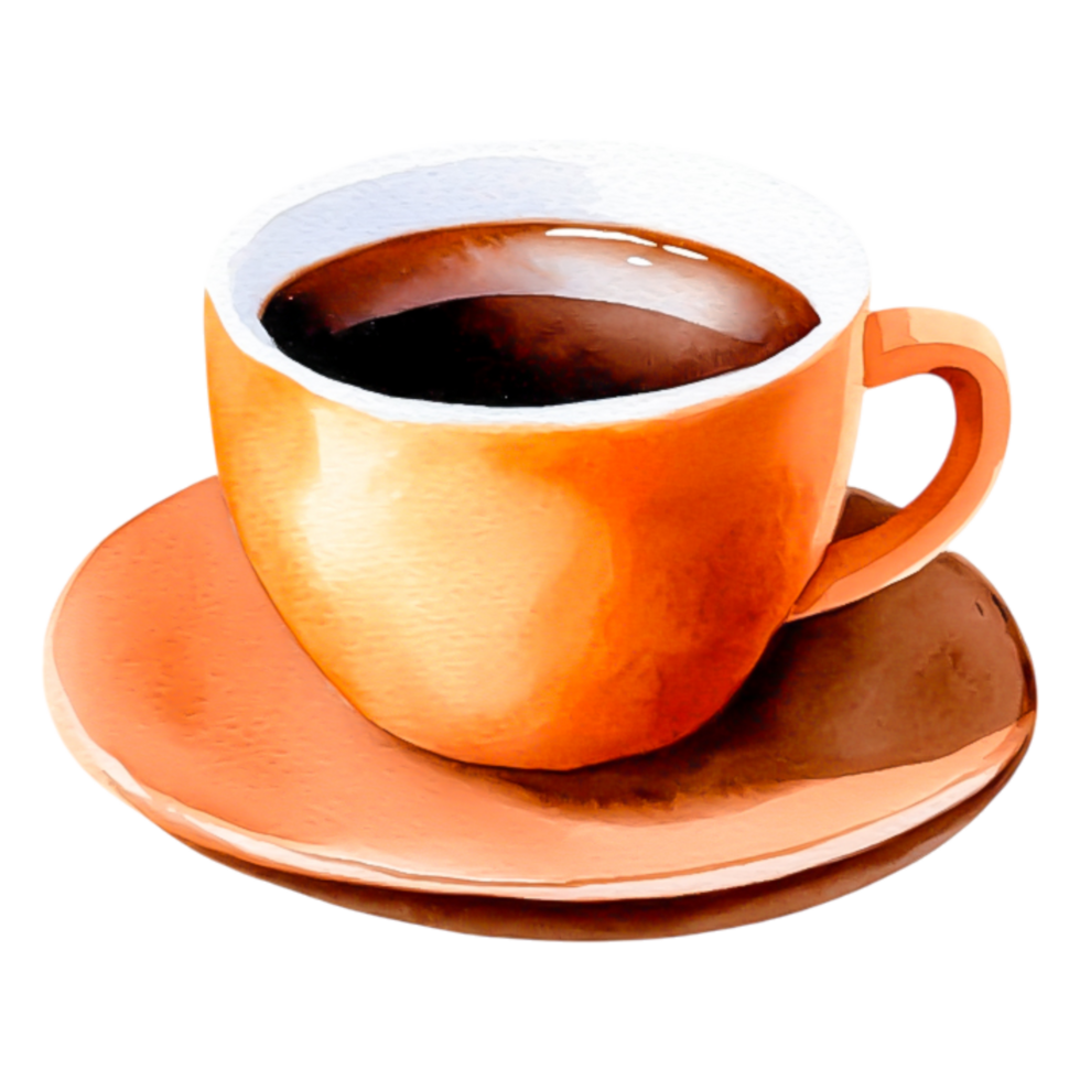 Warm Brown Coffee Cup with Saucer in Vibrant Watercolor Style png