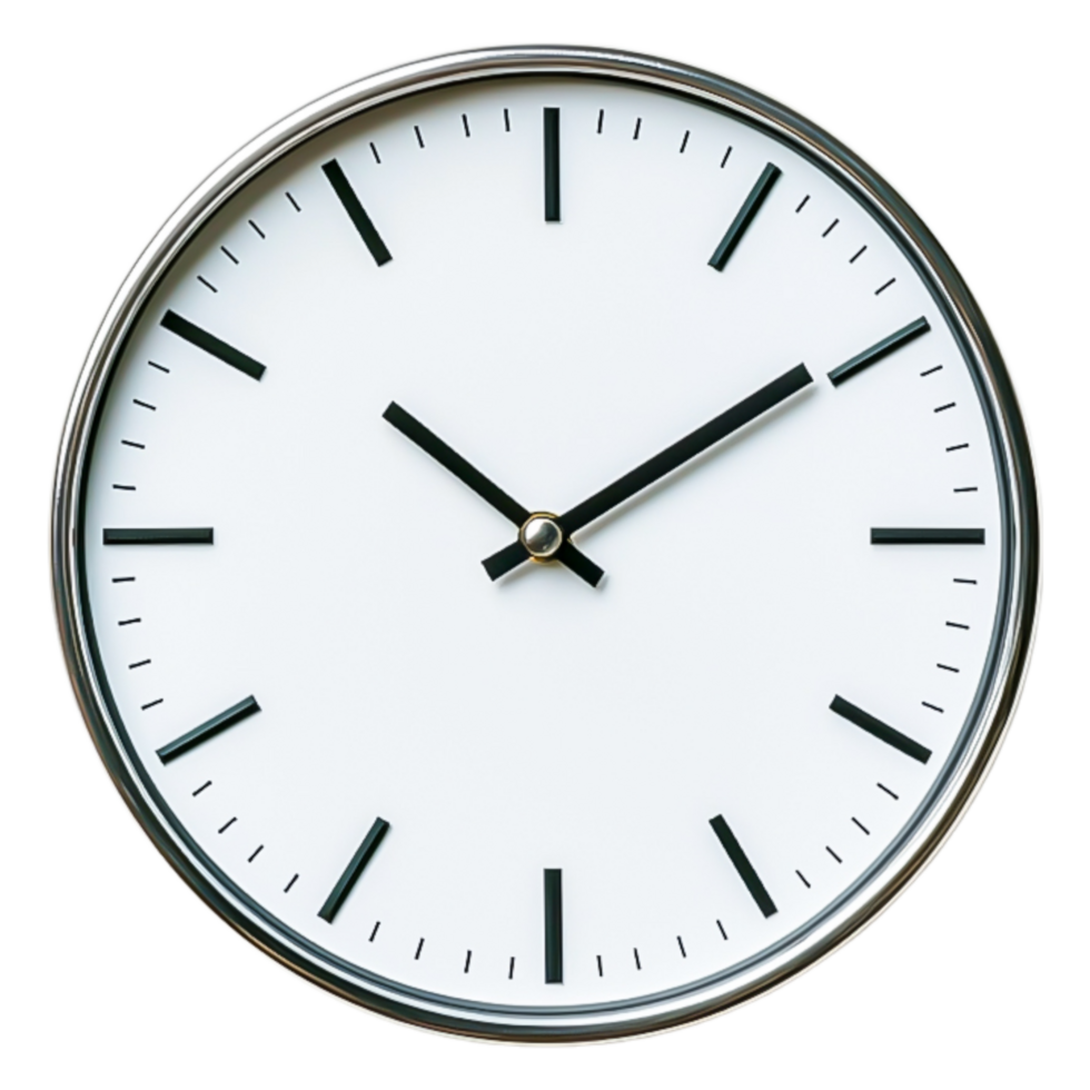 Minimalist Wall Clock with Clear White Face and Black Hands png
