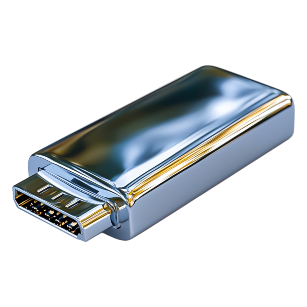 Metallic USB Drive with Glossy Finish and Reflective Surface png