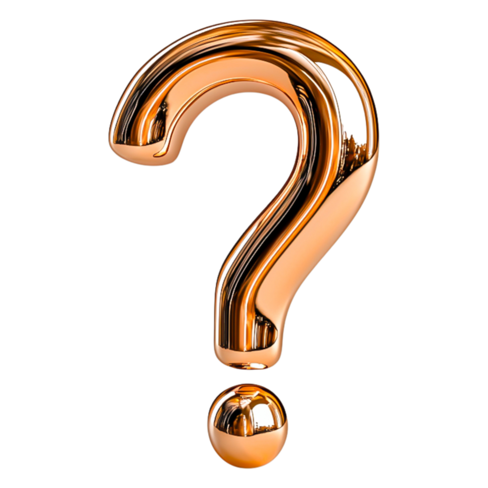 Elegant Glossy 3D Question Mark Sculpture in Bright Metal Finish png