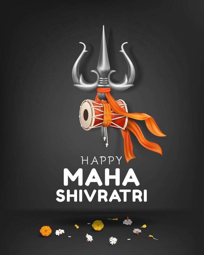 creative illustration of damru with lord shiva, maha shivratri indian religious festival banner social media post template with calligraphy text effect vector