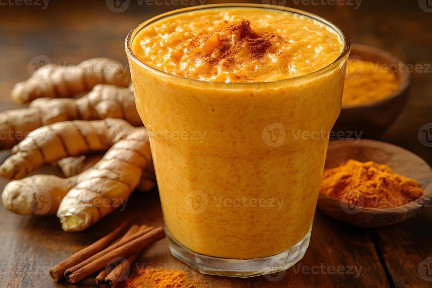 Golden Turmeric Smoothie with Ground Cinnamon for a Healthy Refreshment photo