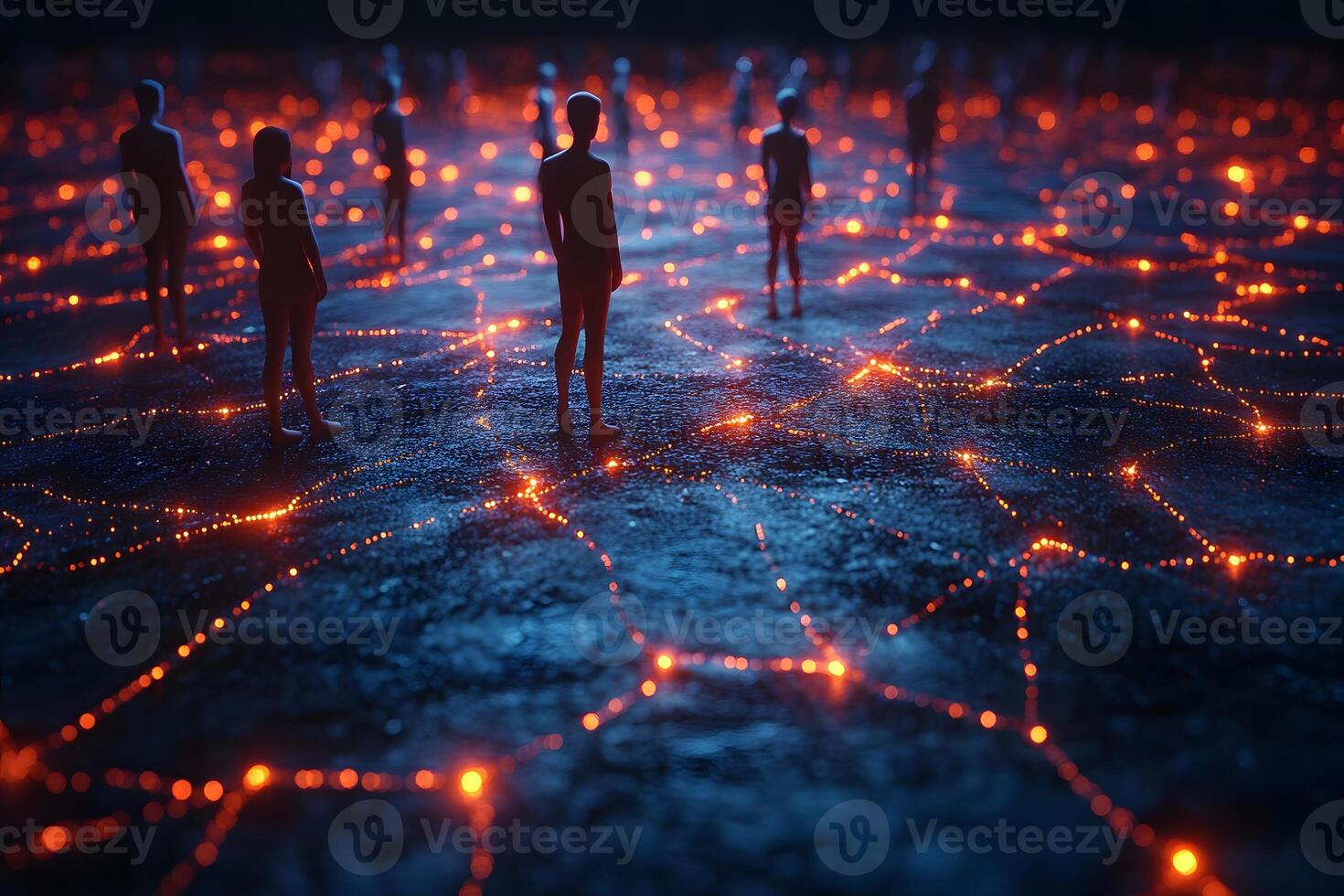 Digital Connectivity Concept with Abstract Figures and Glowing Network Lines photo