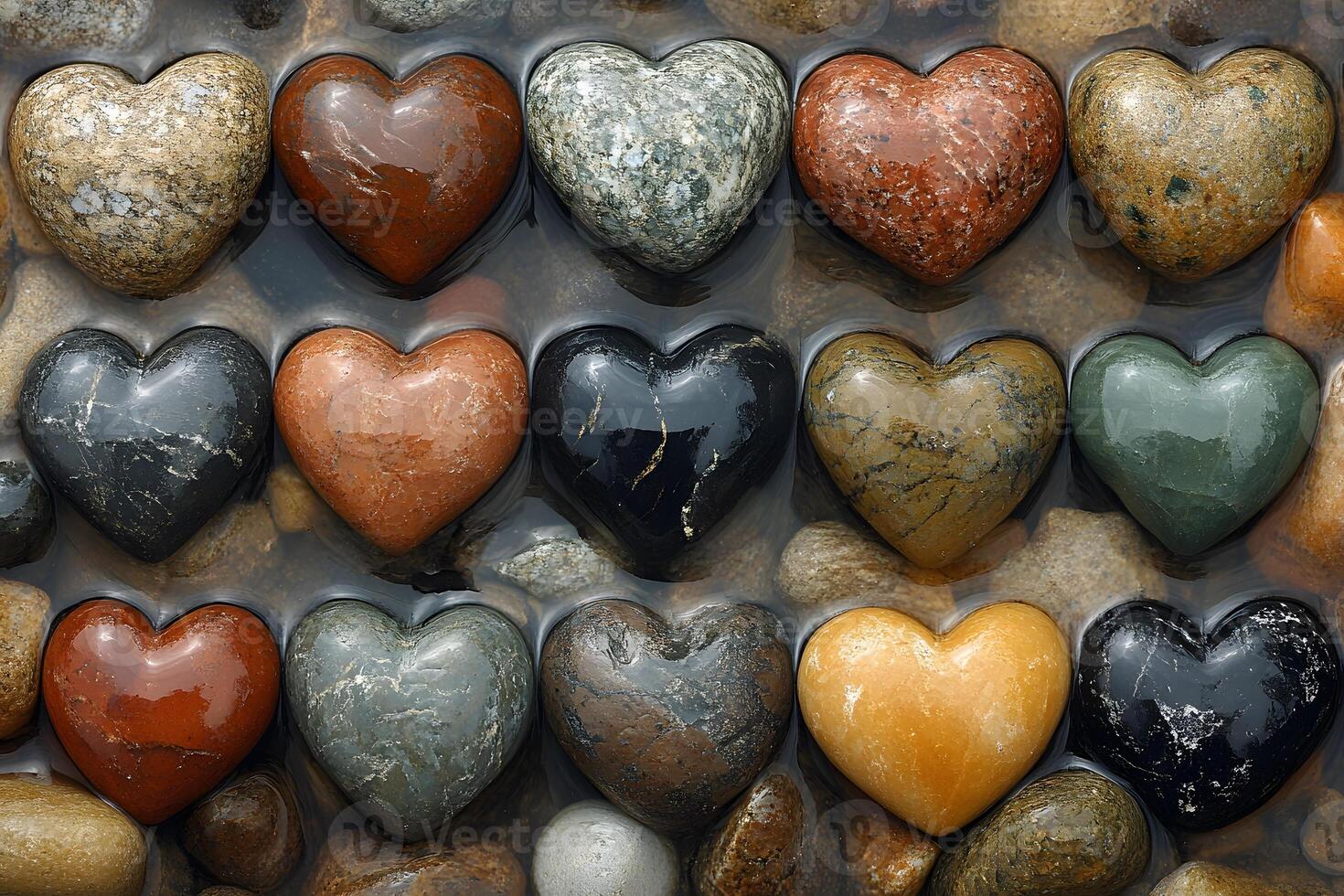 Heart-Shaped Stones in Water for Romantic and Natural Design Concepts photo