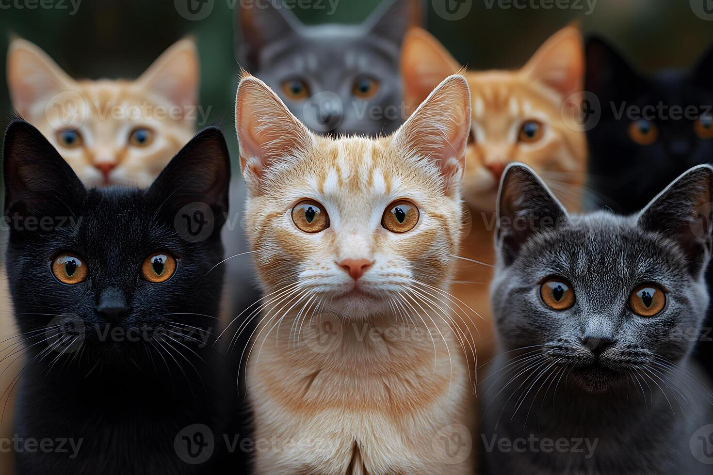 Diverse Feline Group Portrait Expression and Unity for Pet Enthusiasts photo