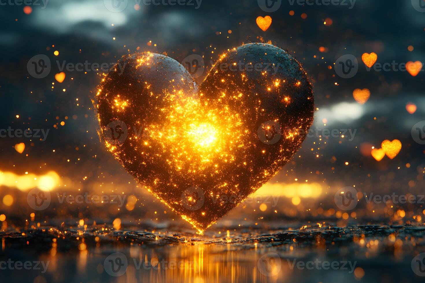 Glowing Heart with Sparkling Lights - Romantic Concept for Designs and Celebrations photo