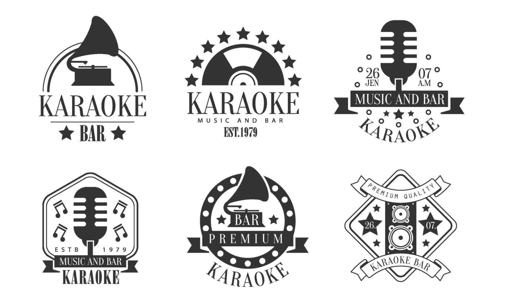 Set of retro emblems for karaoke contest. illustration on a white background. vector