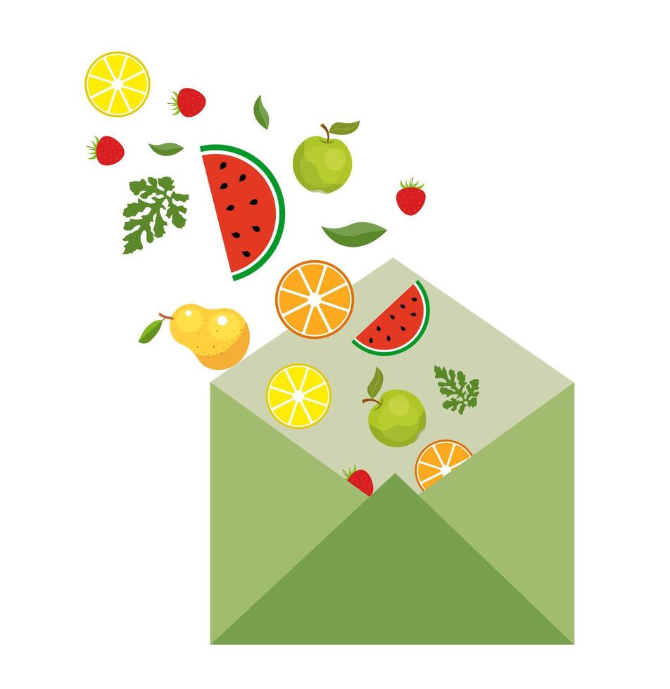 Envelope with Summer, Sweet Fruit on a White Background vector