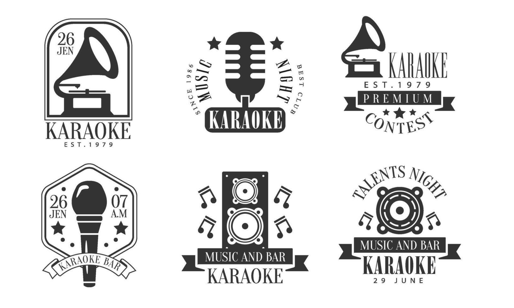 Set of logos for karaoke bar. illustration on a white background. vector