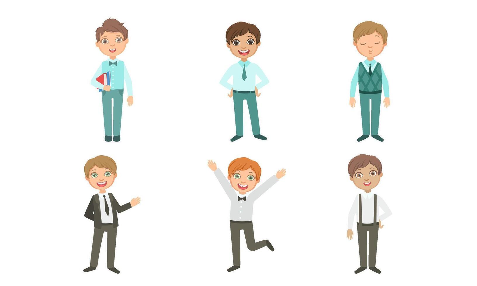 Set of images of boys in different school uniforms. illustration. vector