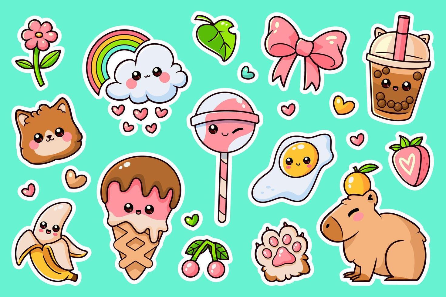 Cute Kawaii Stickers Collection vector