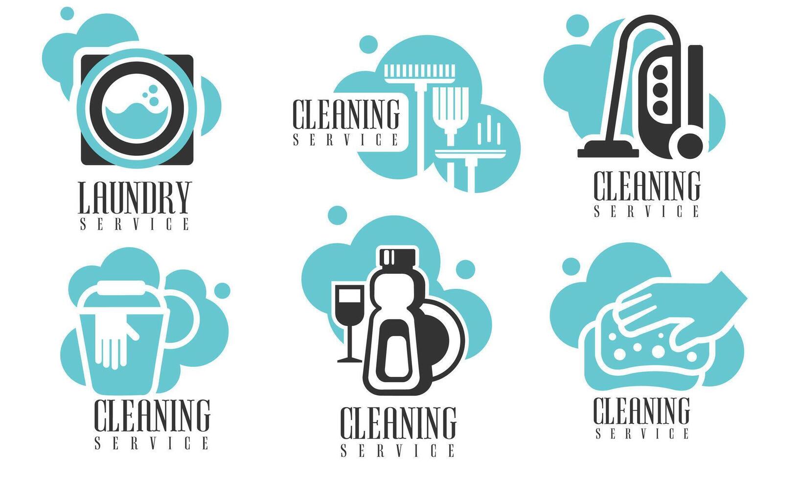 Cleaning and Laundry Services Logo Set, Professional Cleaning Company Labels with Housekeeping Tools and Products Illustration vector