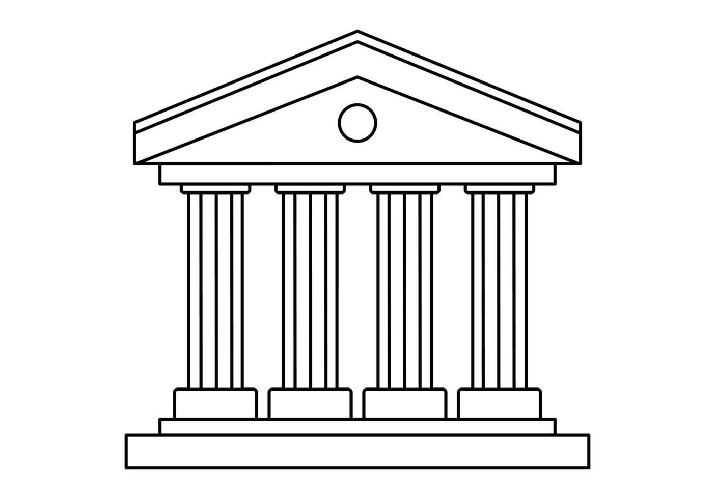 Hand drawn cute outline illustration of courthouse. Flat court building line art doodle. Facade with column icon or print. Justice and law. Control and order. Government legislation. Isolated. vector