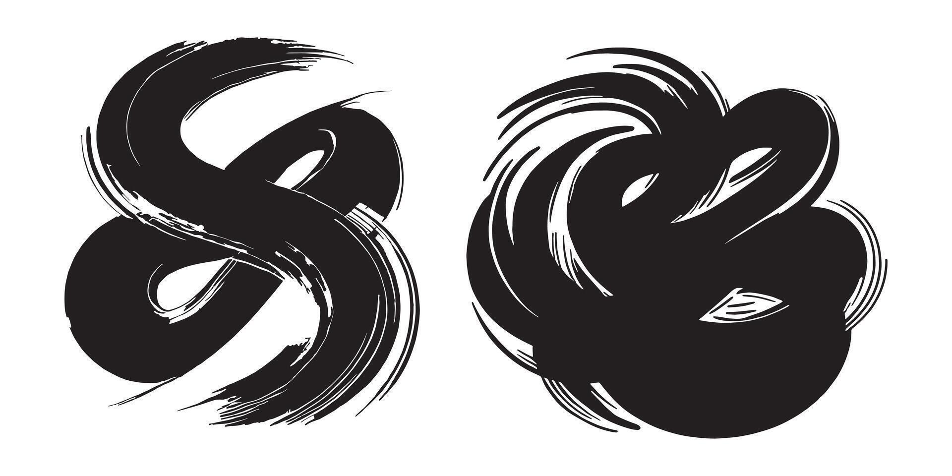 Abstract brush stroke designs and silhouette white background vector