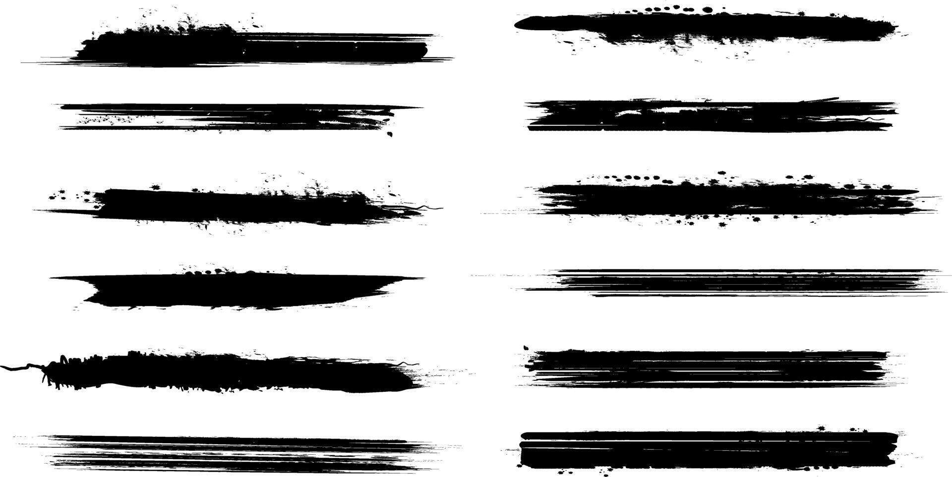 Grungy Hand Drawn Paint Brush Stroke Set Gritty Distressed Rough Ink Stain Lines vector