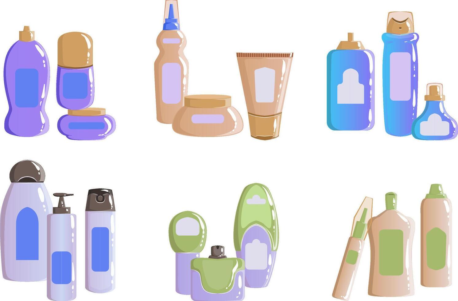 Collection of Cosmetics and Household Chemicals Packaging, Colorful Containers, Bottles, Jars, Tubes Illustration vector