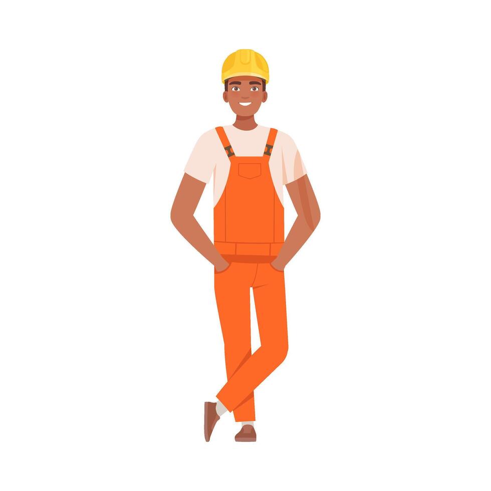 Man in an orange jumpsuit and helmet. illustration. vector
