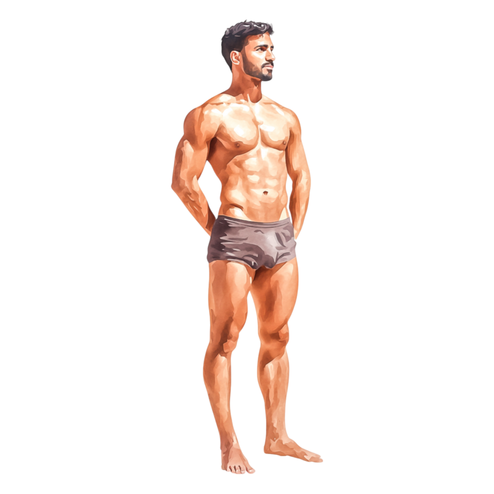 Athletic Man Posing Confidently in Swimwear Against png