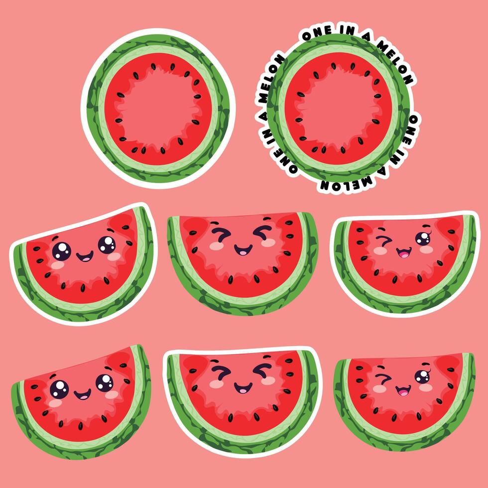 Kawaii Watermelon Stickers vector