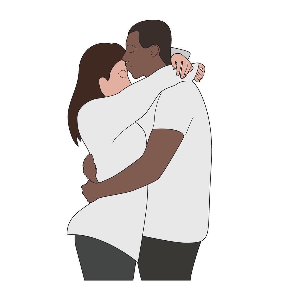 Couple hugging and kissing forehead Valentine Illustration vector
