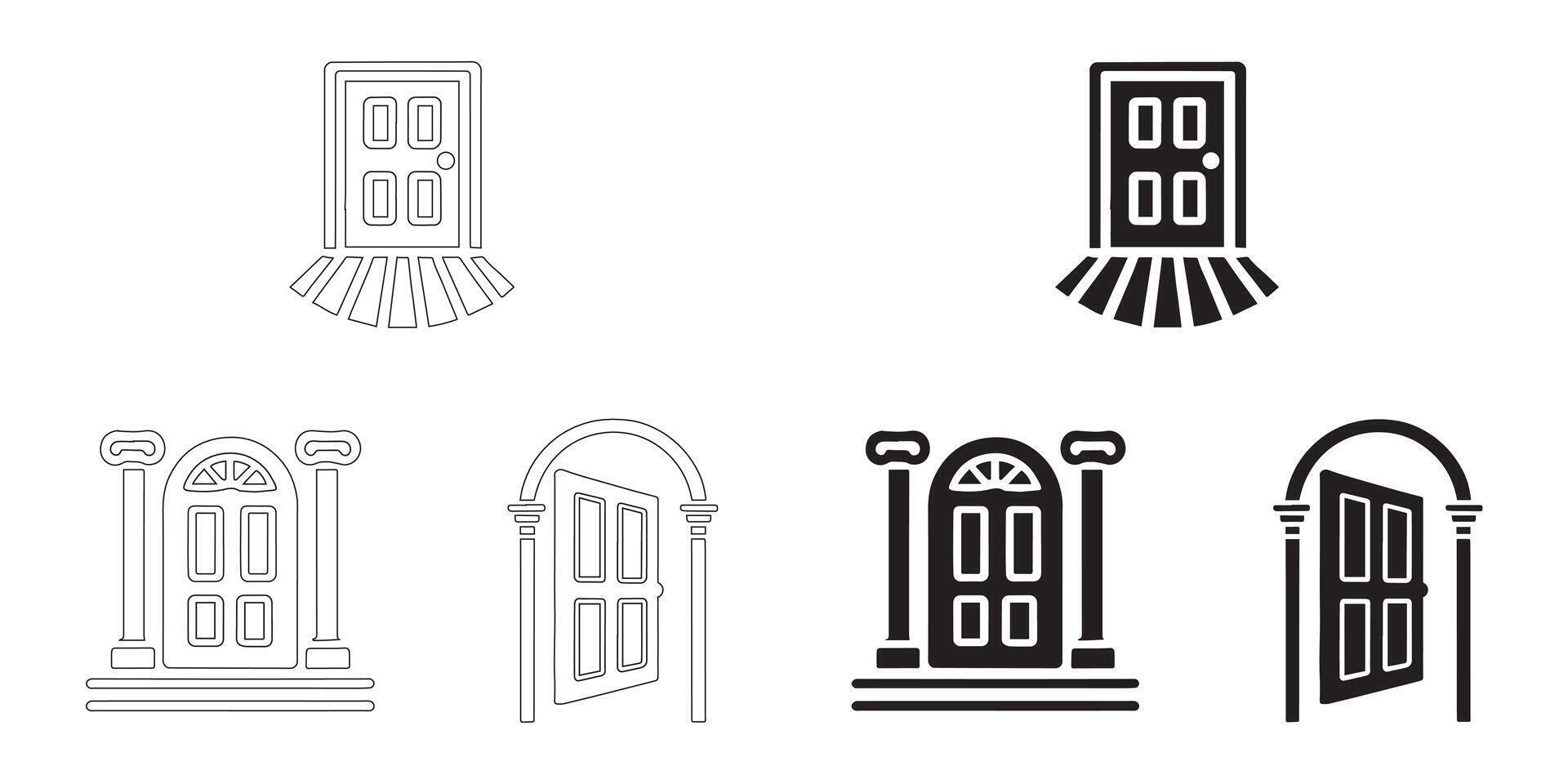 door icons set in black vector