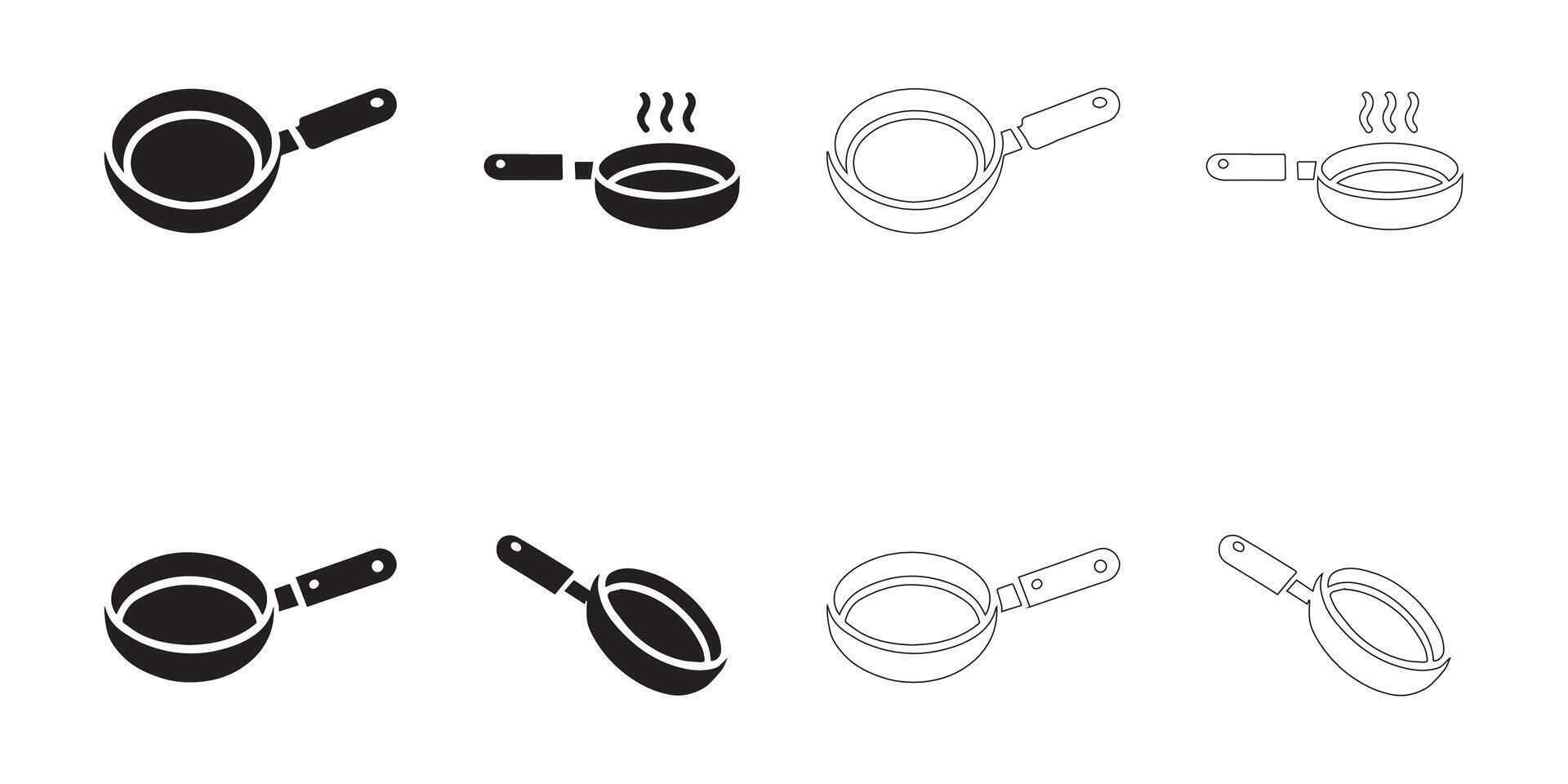 Frying pan icons set in black vector