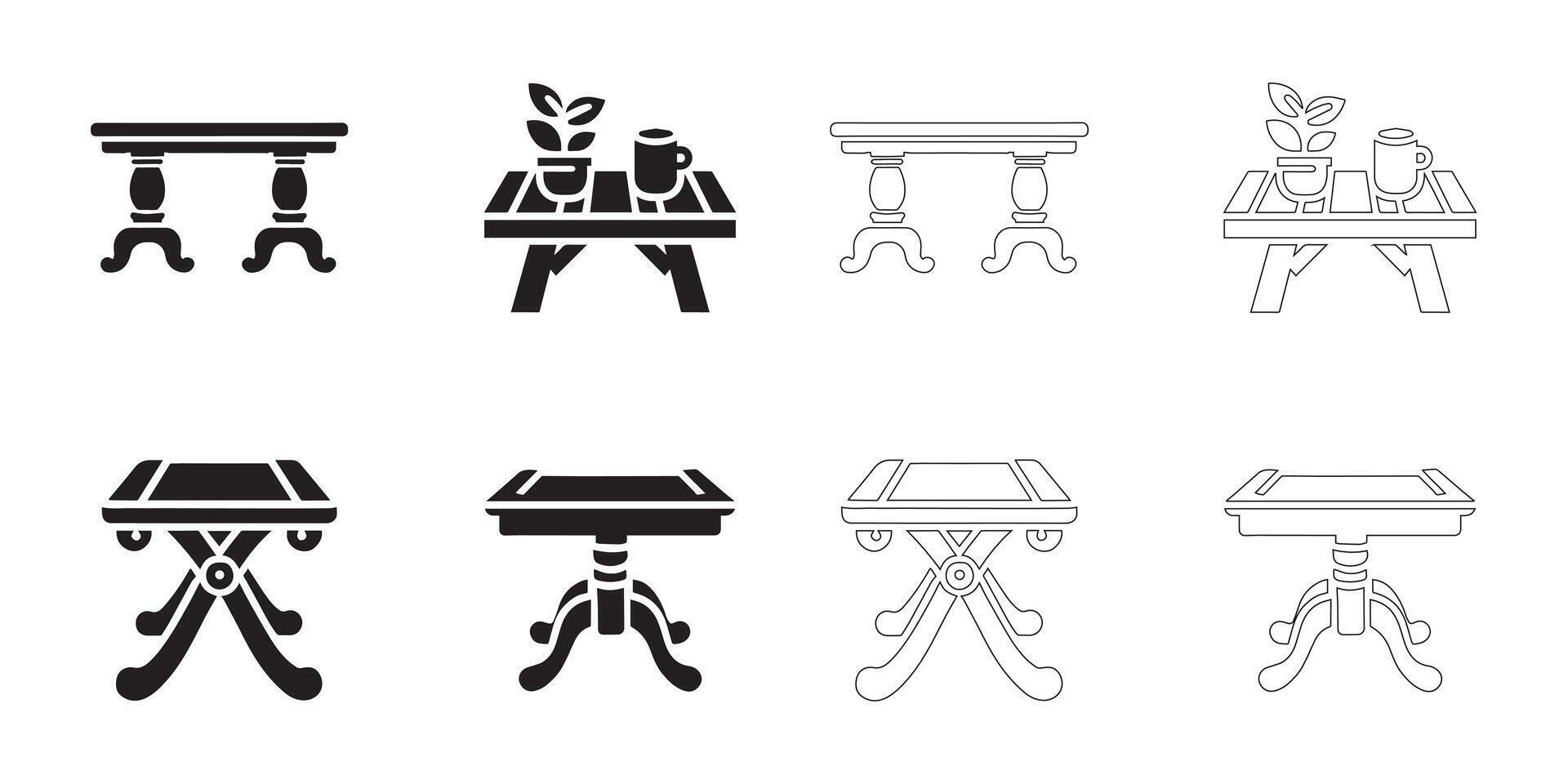 table icons set in black vector