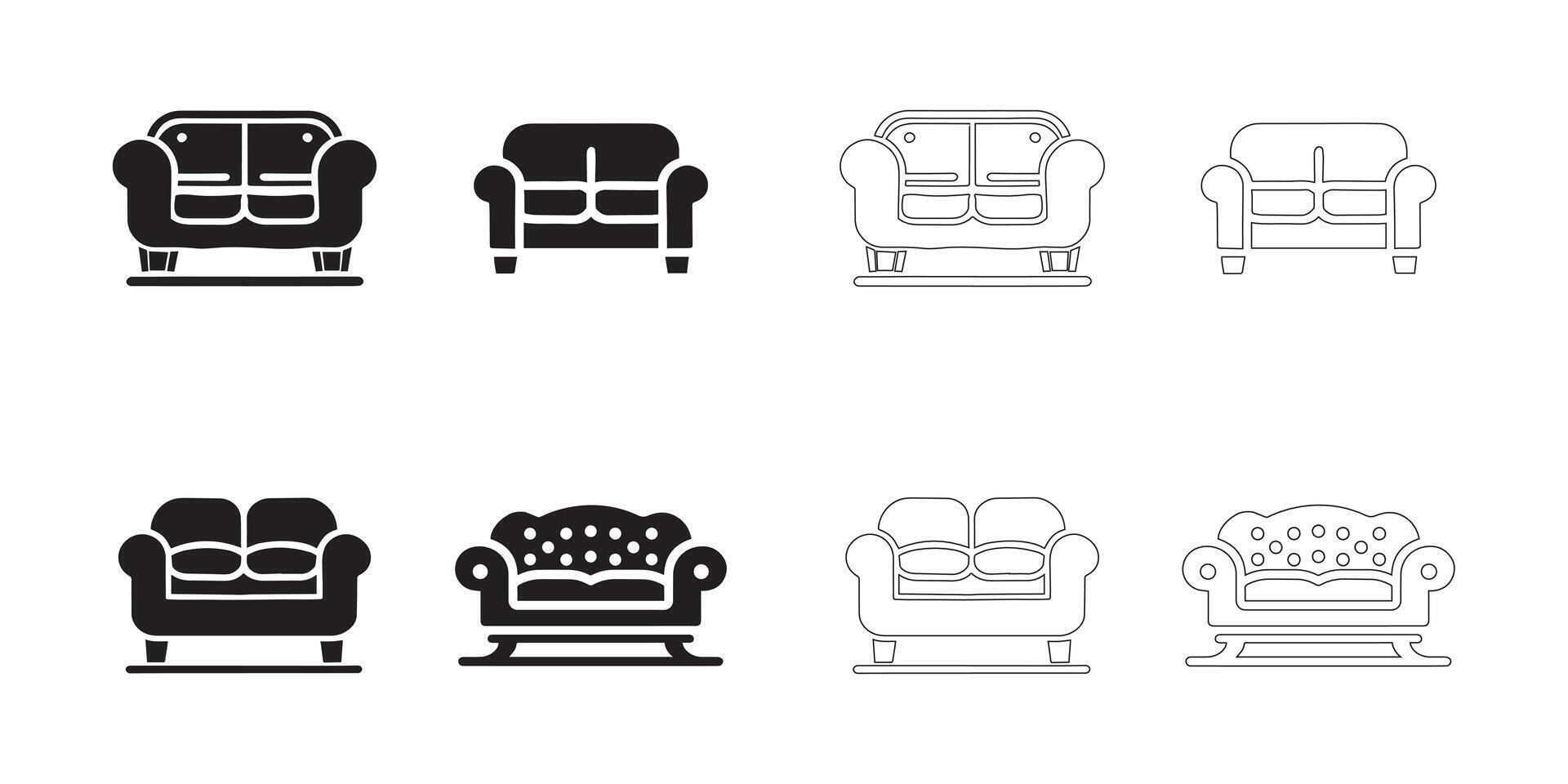 sofa icons set in black vector