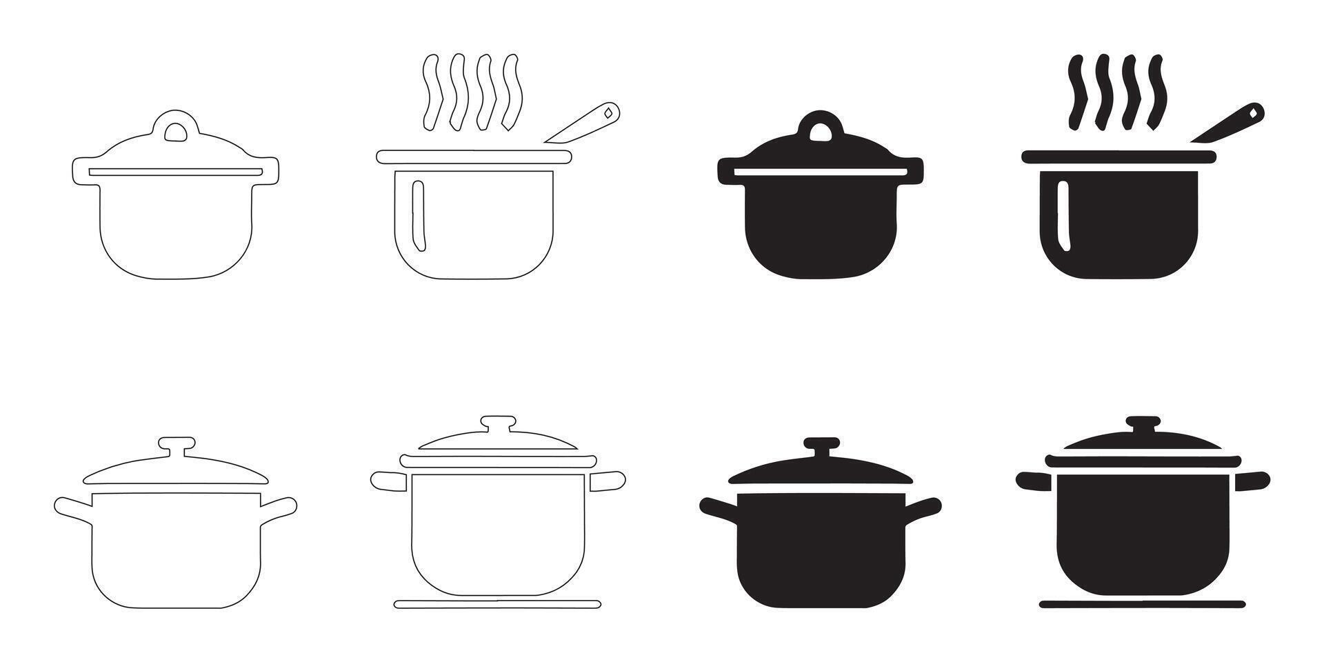cooking pan icons set in black color simple vector