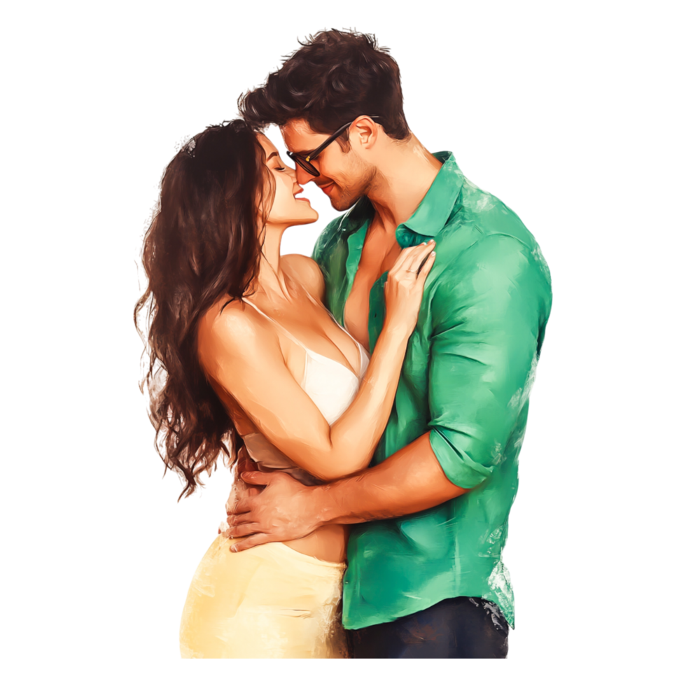 Romantic Couple Embracing with Love in Soft Colorful Background png