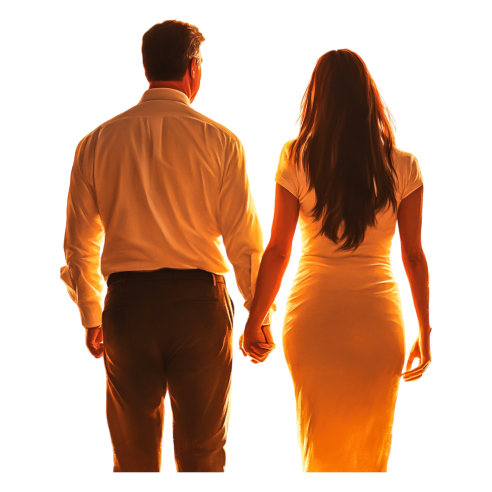 Romantic Couple Holding Hands at Sunset with Soft Background Glow png