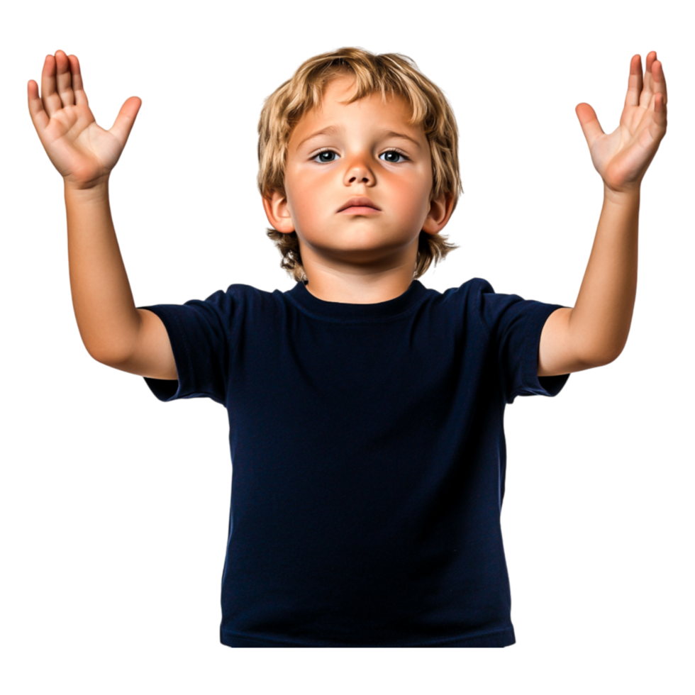 Child with Hands Raised in a Gesture of Surrender or Surprise png