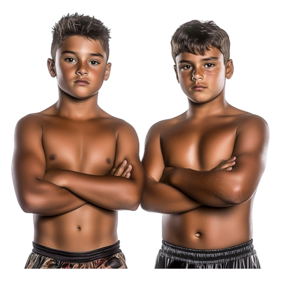 Young Boys with Confident Poses and Strong Expressions in Studio png
