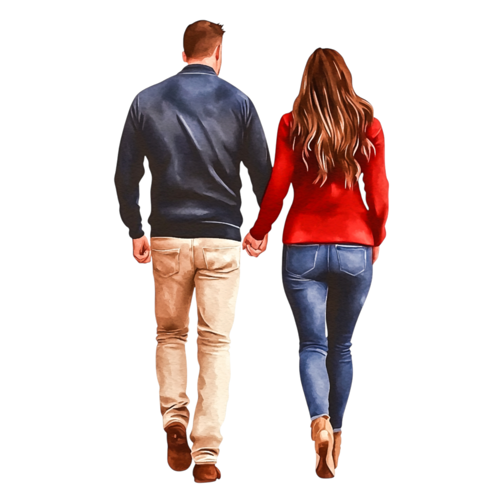 Couple Walking Together Hand in Hand in Casual Outdoor Setting png