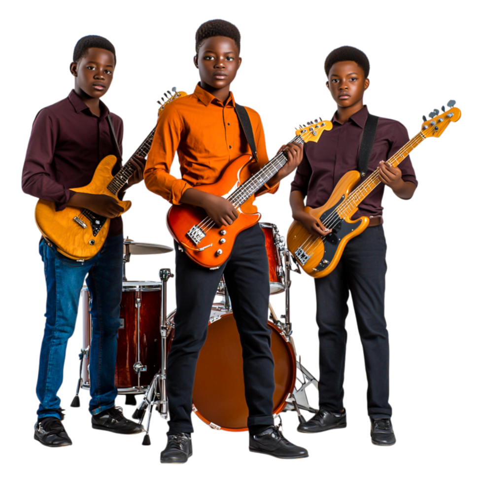 Young Musicians Performing in a Studio with Musical Instruments png