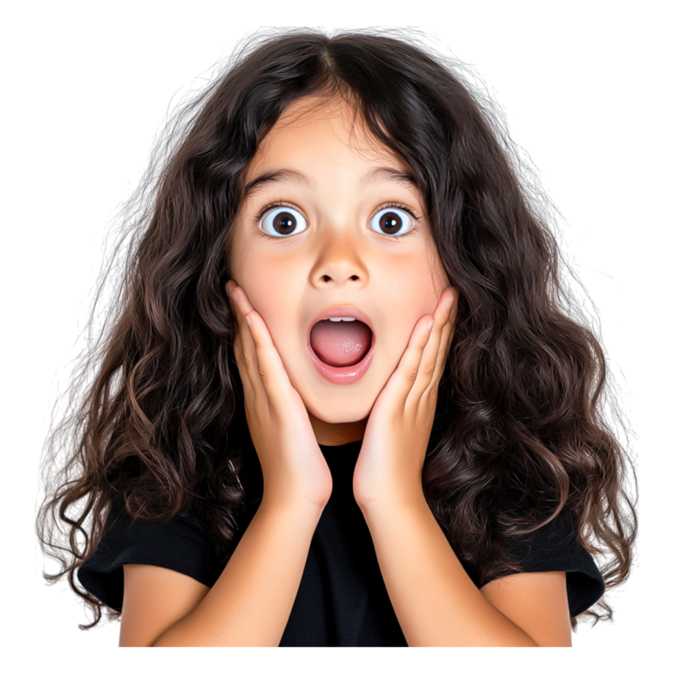 Surprised Child with Curly Hair Expressing Astonishment and Joy png