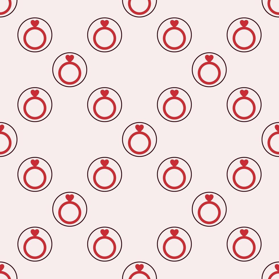 Circle with Red Ring with Heart seamless pattern - love and wedding background vector