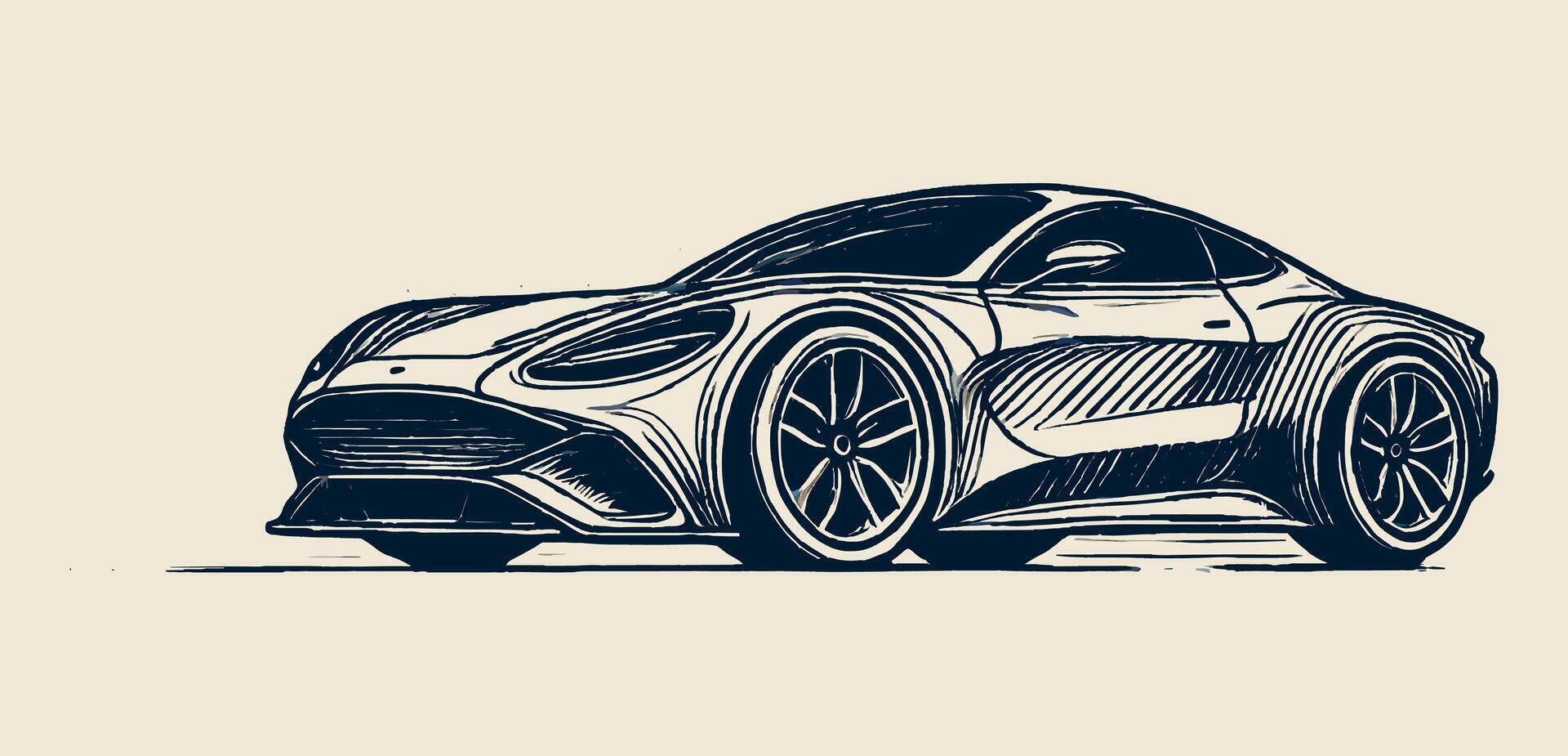 A sketch of a sports car on a beige background vector