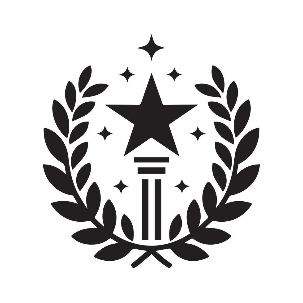 This stylized black and white graphic shows an award medal design. vector
