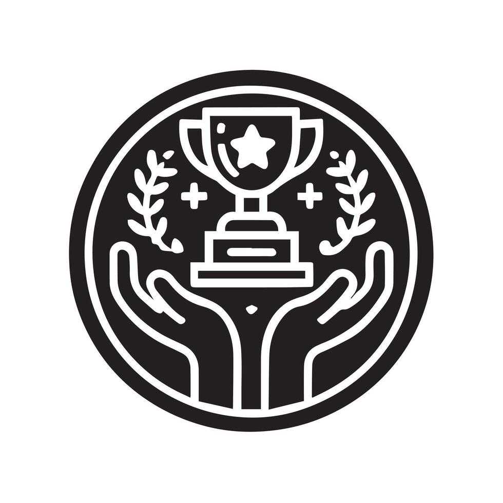 A simple, elegant graphic of a trophy encircled by stars and a ribbon, perfect for sports, awards, or competition-themed design projects. vector