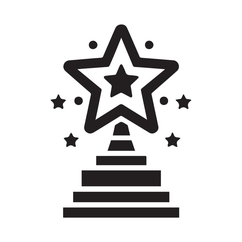A simple, elegant graphic of a trophy, encircled by laurel wreath and radiating starbursts. vector
