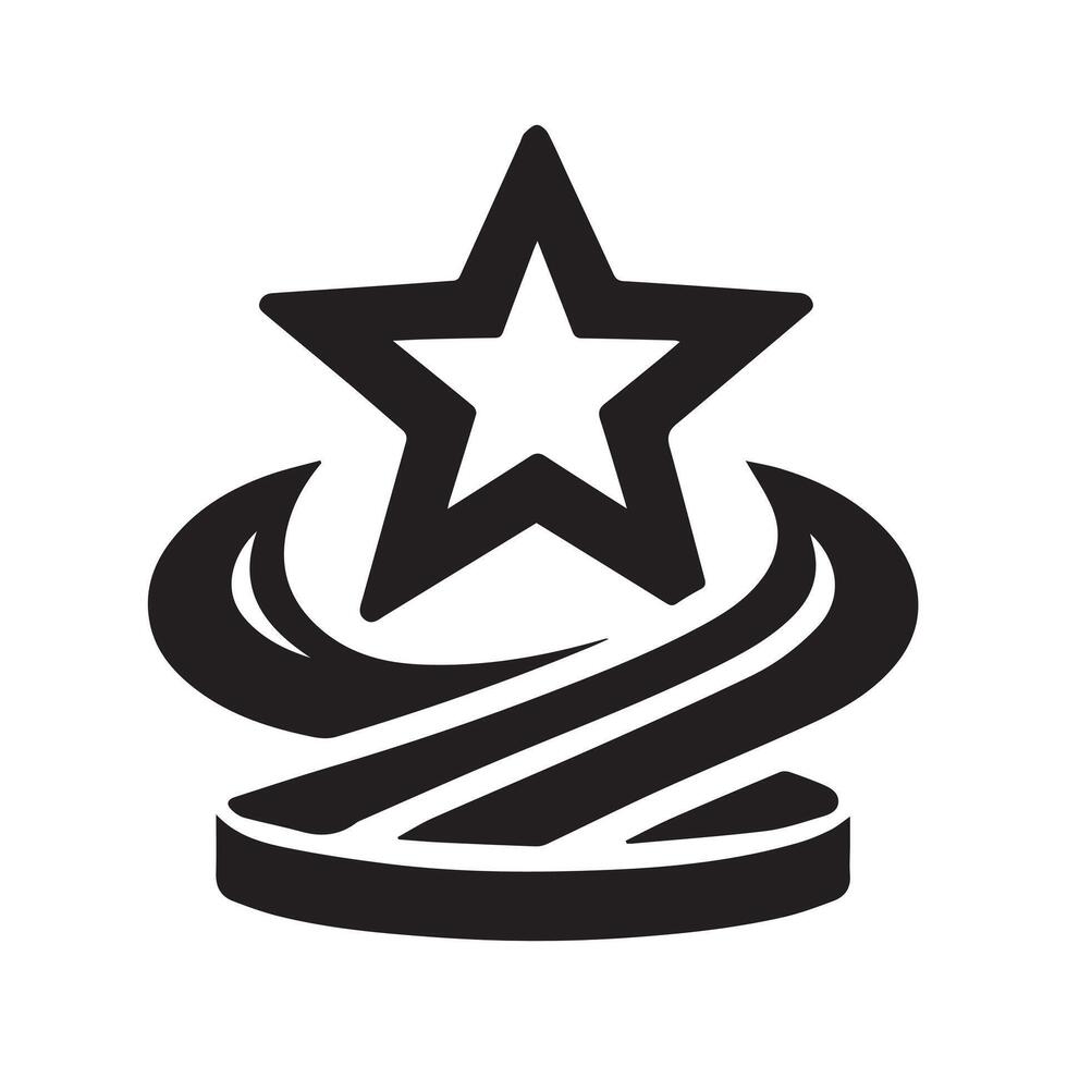 A stylized, black and white emblem featuring a star atop a column, encircled by a laurel wreath. vector