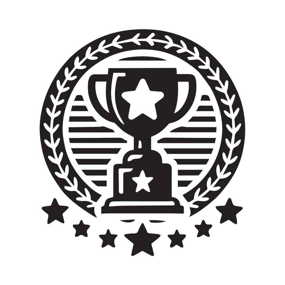 A stylized, black and white vctor graphic of a trophy. vector