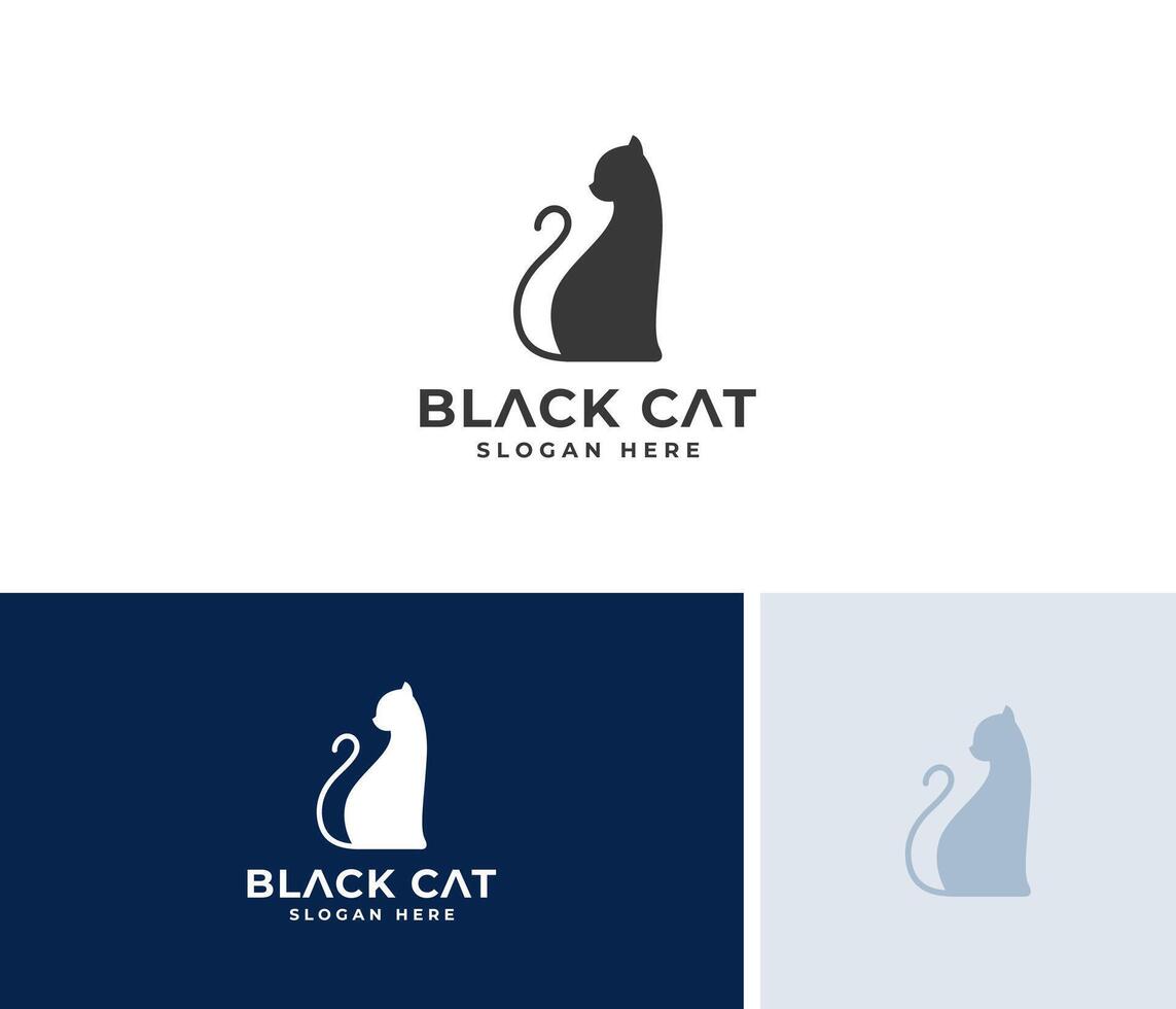 cat logo design inspiration with silhouette style vector