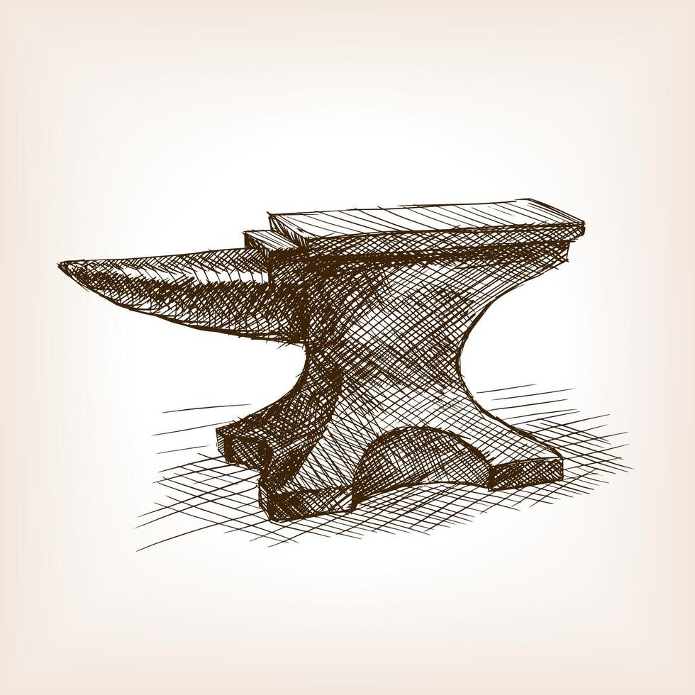 Anvil sketch style illustration. Old hand drawn engraving imitation. Vintage object illustration vector