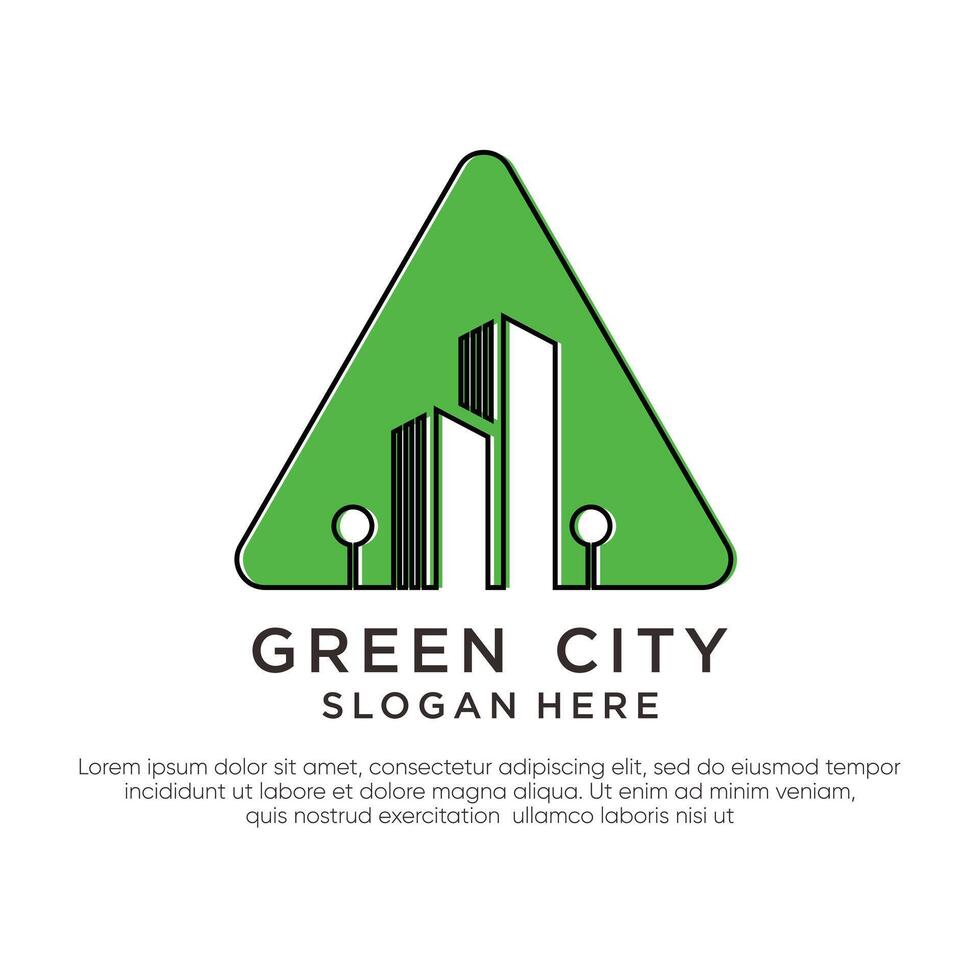Green city logo triangle simplify vector